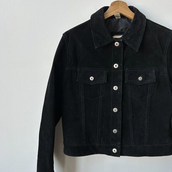 Vintage Genuine Black Suede Button Down Collared Jacket Size M - Picture 2 of 10